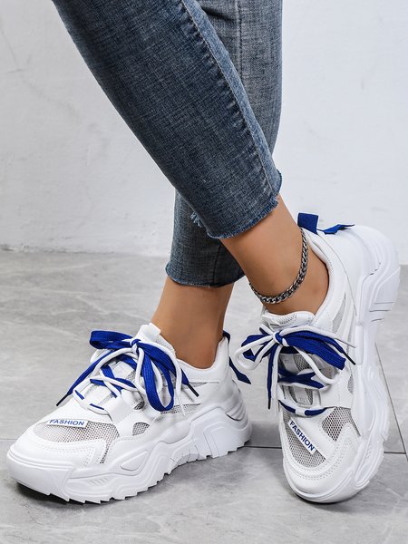 

Lightweight Comfortable Soft Sole Breathable Patchwork Sneakers Footwear, White, Shoes