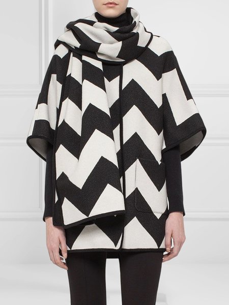 

Geometric Crew Neck Loose Half sleeve Coat, Black-white, Others