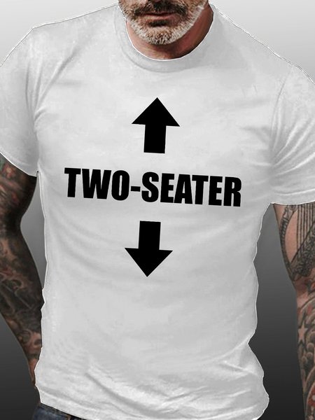 

Men's Two Seater Funny Text Letters Casual Loose Cotton T-Shirt, White, T-shirts