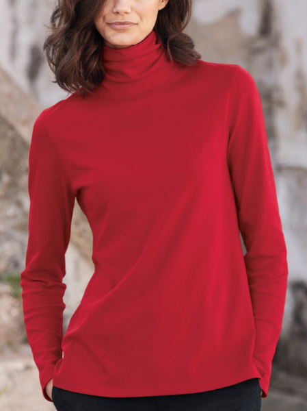 

Christmas Plain Turtleneck Boho T-Shirt, Red, Sweaters