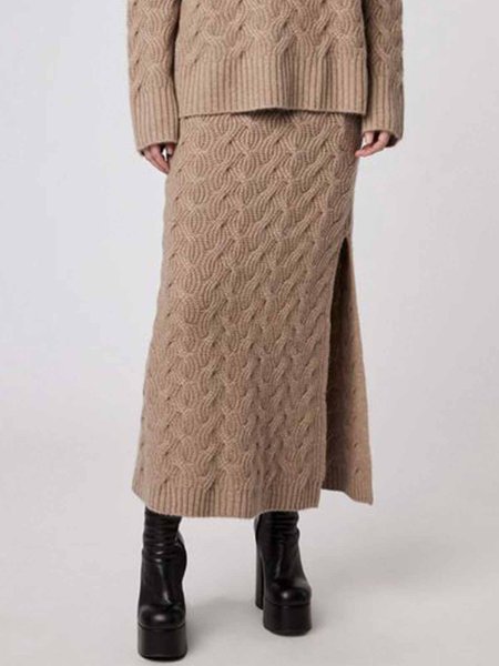 

Winter Daily Midi Regular Fit Acrylic Skirt, Coffee, Skirts