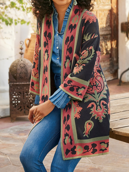 

Regular Fit Boho Sweater Coat, Multicolor, Cardigans