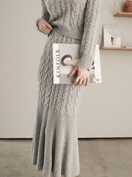 

Plain Casual Regular Fit Midi Skirt, Gray, Skirts
