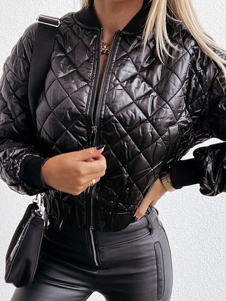 

Urban Plain Stand Collar Fleece Coat, Black, Others