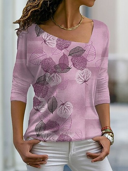 

Casual Leaf Asymmetrical T-Shirt, Pink, T-Shirts