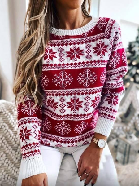 

Christmas Snowflake Regular Fit Wool/Knitting Sweater, Multicolor, Sweaters