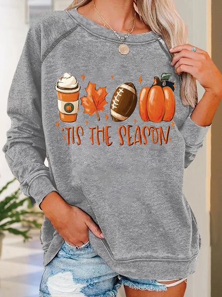 

Women's It's The Season Halloween Pumpkin Crew Neck Sweatshirt, Gray, Hoodies&Sweatshirts