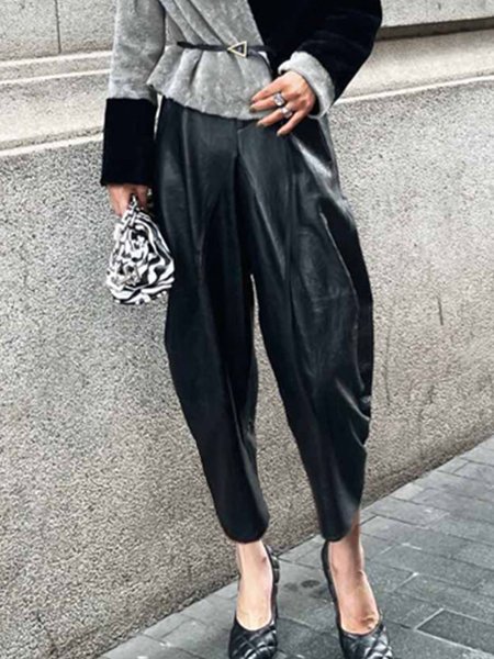 

Loose Plain Simple Fashion Pants, Black, Pants
