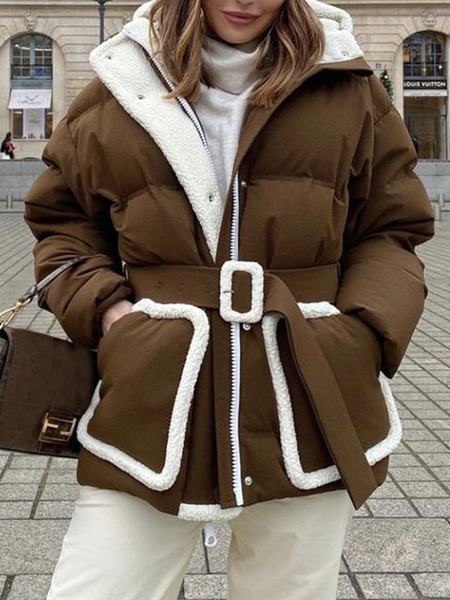 

Urban Loose Hoodie Long sleeve Fleece Coat, Brown, Others