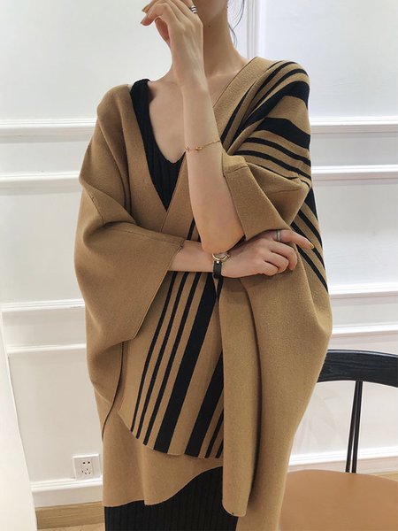 

Loose Striped Simple Overcoat, Black-coffee, Coats