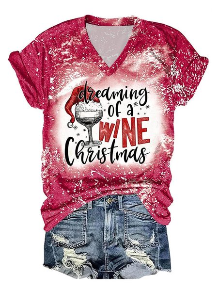 

Women Dreaming Of A Wine Christmas Tie Dye Print Christmas T-Shirt, Red, T-shirts