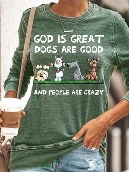 

Women's Crew Neck Text Letters Casual Spring/Fall Cotton-Blend Long Sleeve Sweatshirt, Green, Sweatshirts & Hoodies