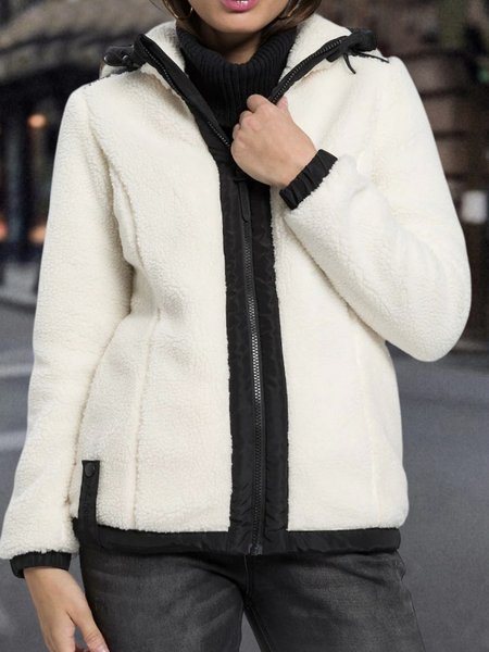 

Hoodie Loose Casual Color Block Teddy Jacket, White, Coats