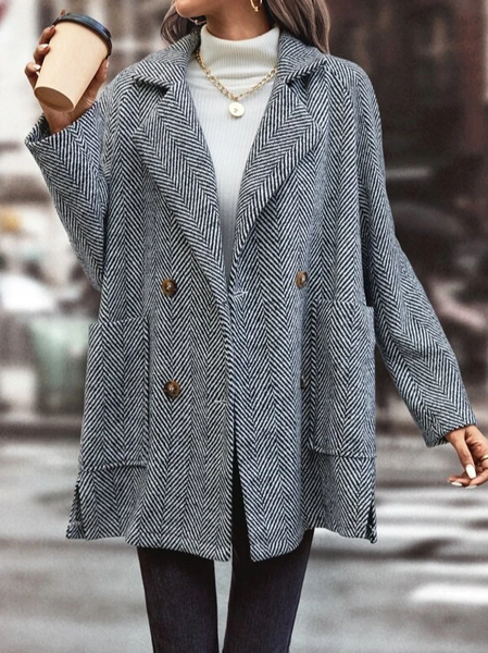 

Plain Loose Lapel Collar Coat, Gray, Blazers