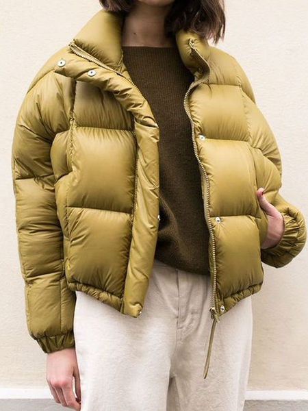 

Plain Stand Collar Long sleeve Loose Fleece Coat, Yellow, Others