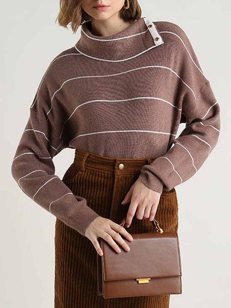 

Long sleeve Striped Regular Fit Simple Sweater, Cameo brown, Pullovers