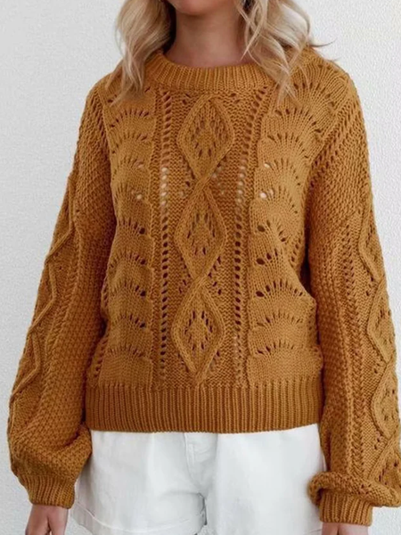 

Micro-Elasticity Crew Neck Long sleeve Loose Sweater, Brown, Pullovers