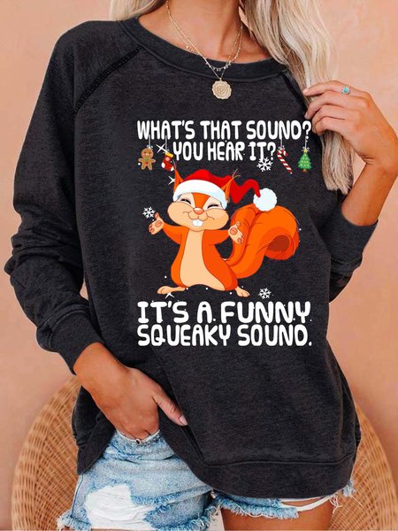

Women It’s A Funny Squeaky Sound Squirrel Hat Loose Christmas Sweatshirts, Black, Hoodies&Sweatshirts