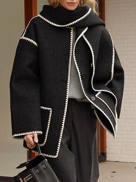 

Crew Neck Loose Color Block Jacket, Black, Jackets