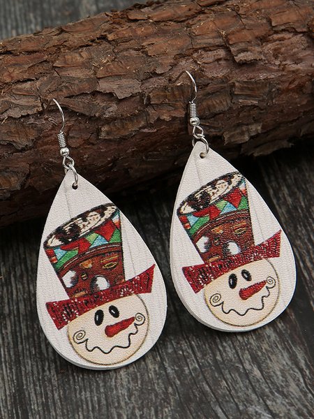 Christmas Leather Earrings Snowman Pattern Earrings, As picture, Earrings