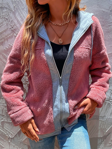 

Regular Fit Casual Plain Teddy Jacket, Pink, Coats