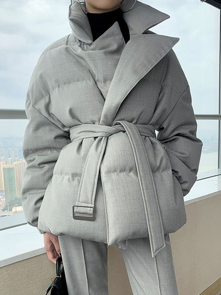 

Loose Urban Fleece Lapel Collar Long sleeve Coat, Gray, Others