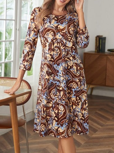 

Crew Neck Loose Ethnic Dresses, Multicolor, Dresses