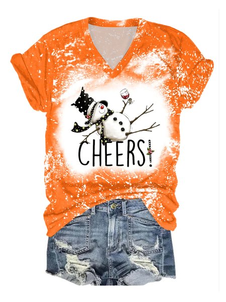 

Women Cheers Christmas Drunk Snowman Print T-Shirt, Orange, T-shirts