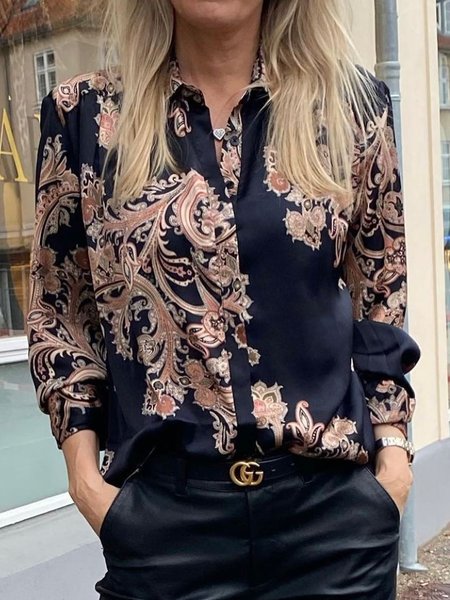 

color block paisley buttoned boho shirt, Multicolor, Shirts & Blouses