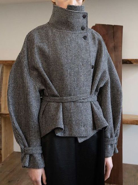

Loose Urban Stand Collar Long sleeve Jacket, Gray, Jackets