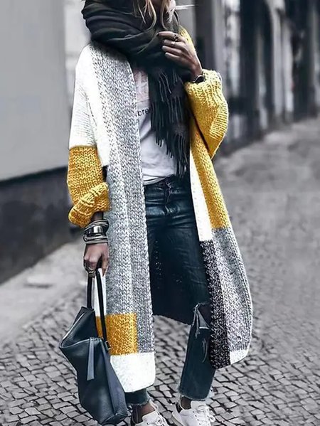 

Yarn/Wool Yarn Color Block Casual Sweater Coat, Multicolor, Sweaters