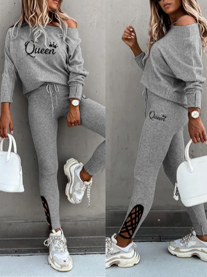 

Casual One Shoulder Two Piece Sets, Gray, Suit Set