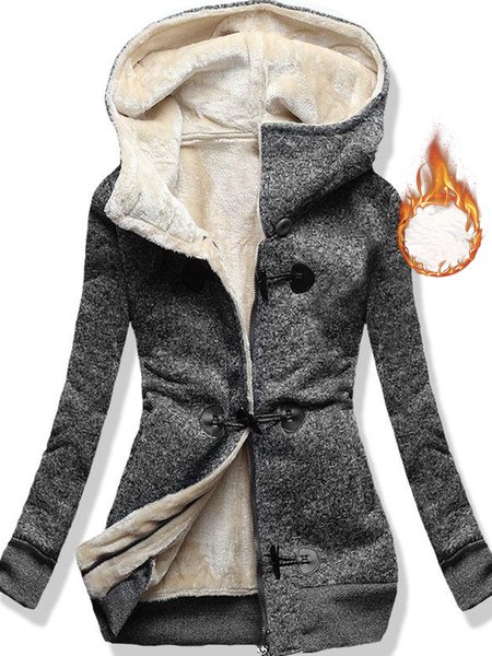 

Casual Hoodie Loose Plain Overcoat, Gray, Outerwear
