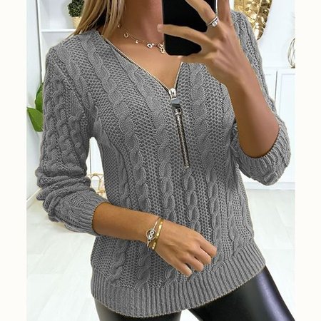 

Plain Zip Collar Crewneck Sweater, Gray, Sweaters