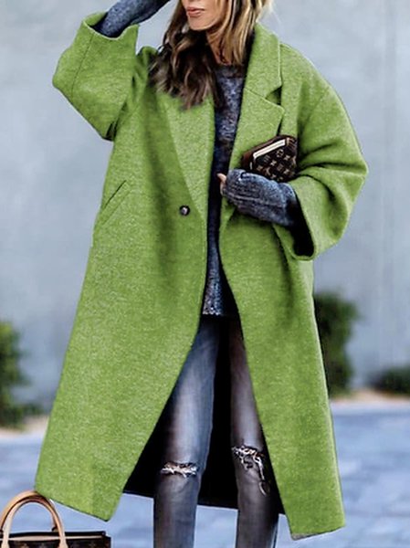 

Cotton-Blend Lapel Collar Casual Overcoat, Green, Coats