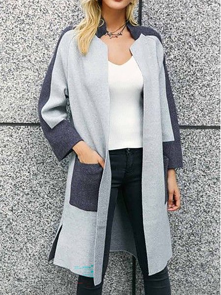 

Regular Fit Crew Neck Casual Other Coat, Blue, Cardigans
