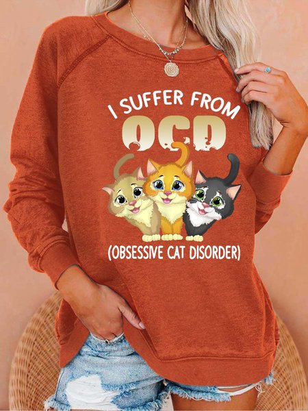 

Women I Suffer Fom Obsessive Cat Disorder Casual Loose Sweatshirt, Orange, Hoodies&Sweatshirts