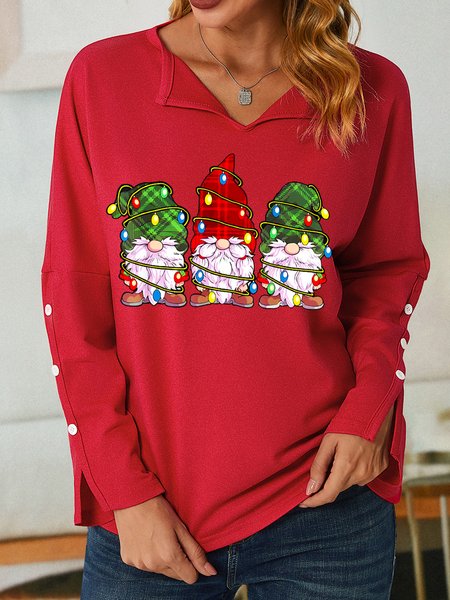 

Women Christmas Gnomes V Neck Simple Sweatshirt, Red, Hoodies&Sweatshirts