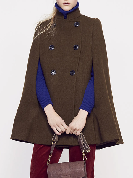 

Loose Urban Plain Stand Collar Short sleeve Mid-long Jacket, Brown, Jackets
