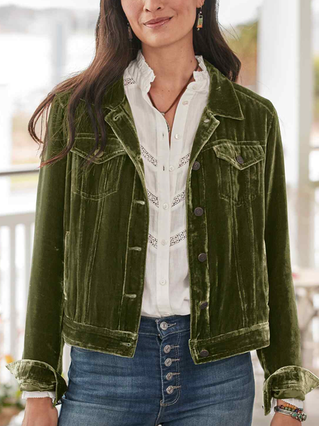 

Loose Plain Cross Neck Jacket, Green, Jackets
