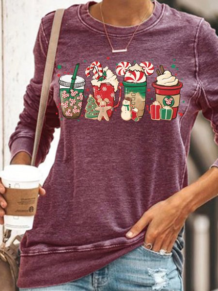 

Women's Christmas Santa Coffee Crew Neck Casual Sweatshirt, Red, Hoodies&Sweatshirts