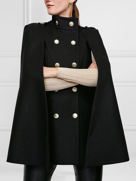 

Plain Stand Collar Loose Regular Fit Jacket, Black, Jackets