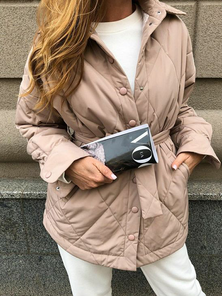 

Loose Plain Shirt Collar Long sleeve Urban Fleece Coat, Dusty pink, Others