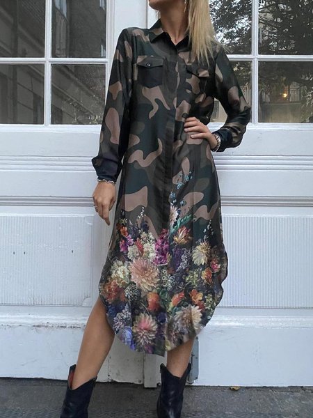 

Floral Casual Shirt Collar Dresses, Multicolor, Dresses