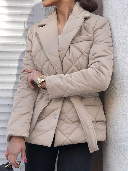 

Lapel Collar Plain Regular Fit Long sleeve Fleece Coat, As picture, Others