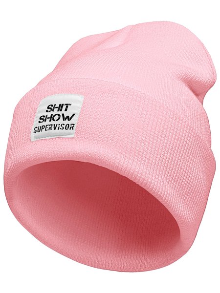 

Shit Show Supervisor Funny Text Letter Beanie Hat, Pink, Women's Hats