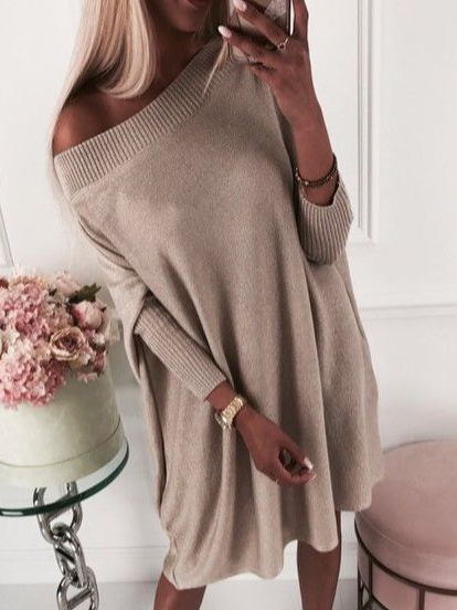 

Knitted Cold Shoulder Plain Dresses, Khaki, Dresses