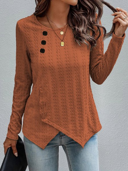 

Casual Plain Crew Neck Regular Fit Cotton-Blend Top, Orange, Tunics