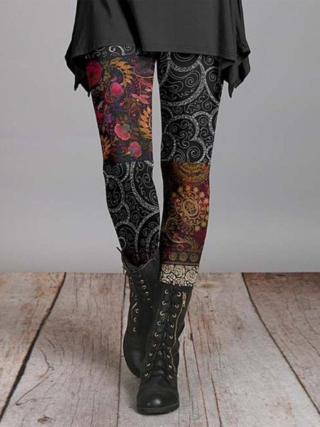 

Vintage Ethnic Patterns Regular Fit Leggings, Black, Leggings