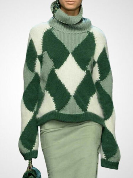 

Turtleneck Casual Loose Sweater, Green, Pullovers